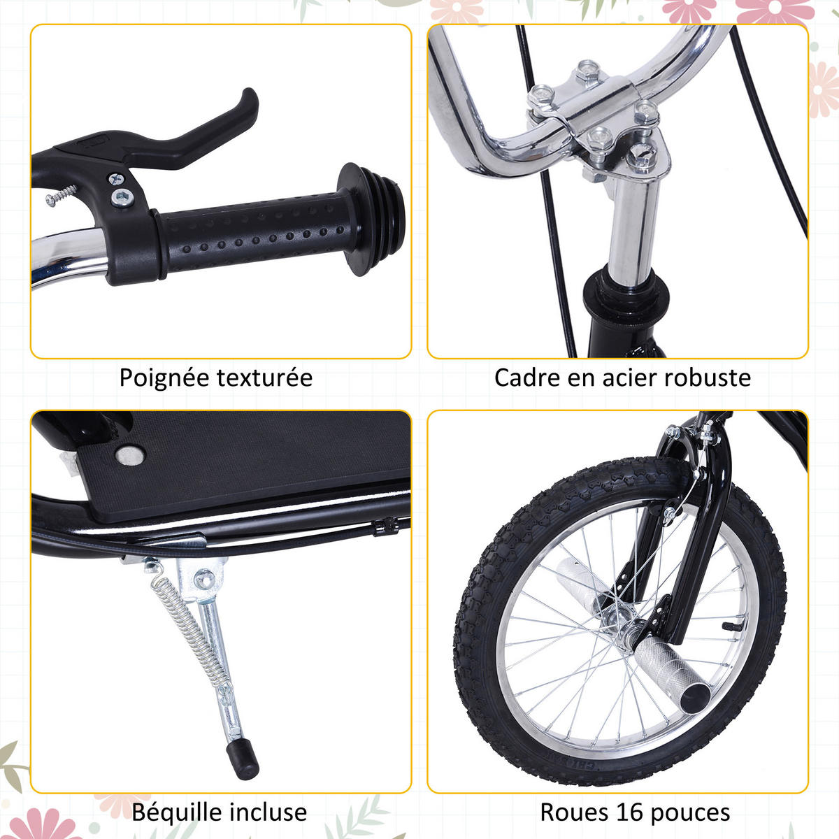 KINDERSCOOTER DE-16933 Große Luftreifen Ø 41 cm mit Pegs Schwarz - Schwarz, Metall (143/58/100cm) - ComfortXL
