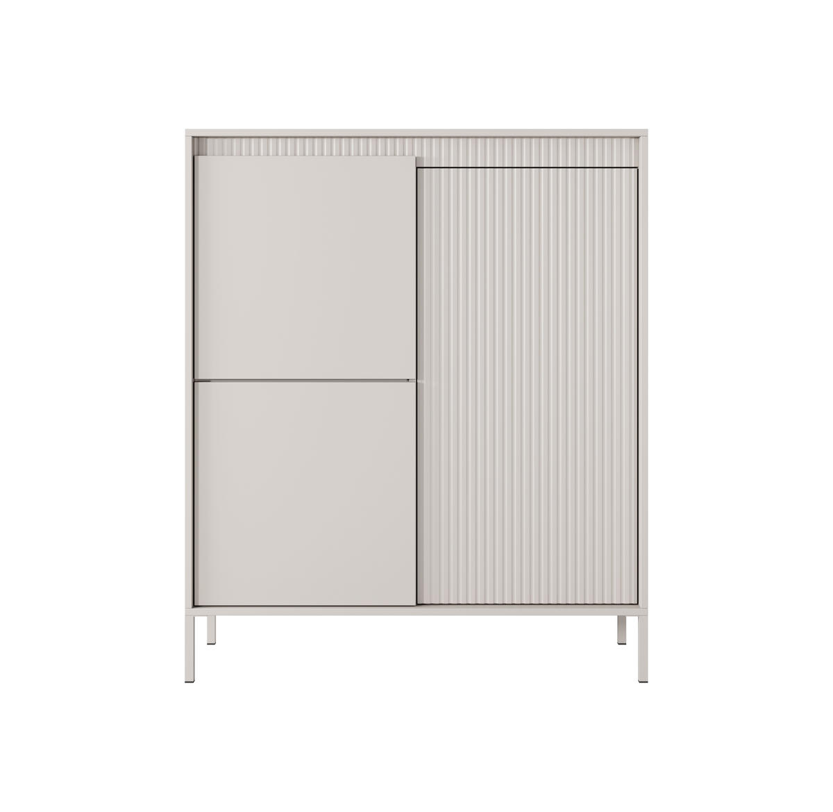 KOMMODE SENSO 3D Hoch, Geriffelte MDF-Fronten, Push-to-Open, Metallfüße, 103,5x123,4x39,5 cm - Beige - Beige/Creme, Holz/Holzwerkstoff (104/124/40cm) - DomoHome