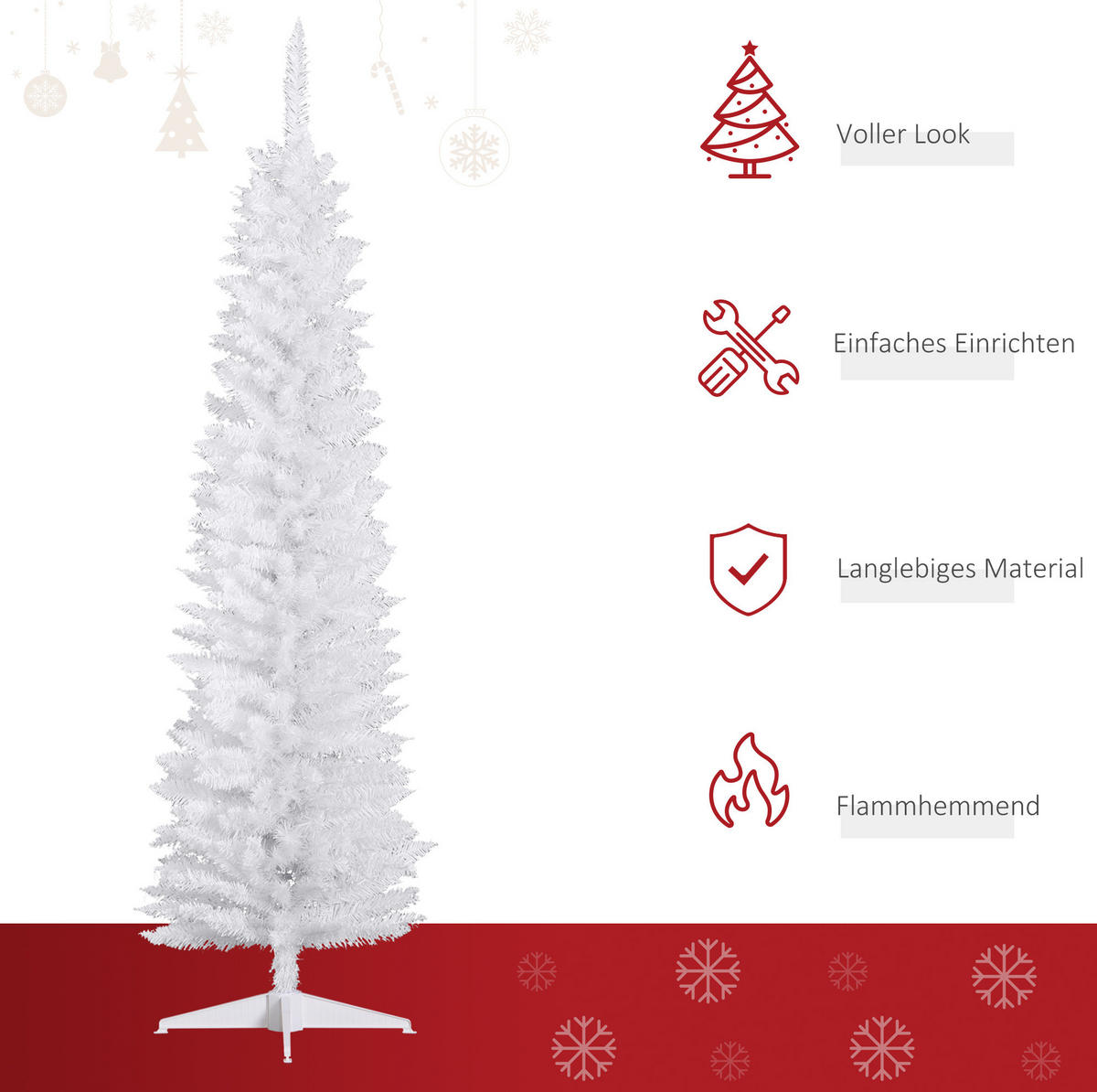 WEIHNACHTSBÄUME 55/55/180 cm weiß aus Kunststoff mit Ständer - Weiß, Kunststoff (180cm) - OKWISH