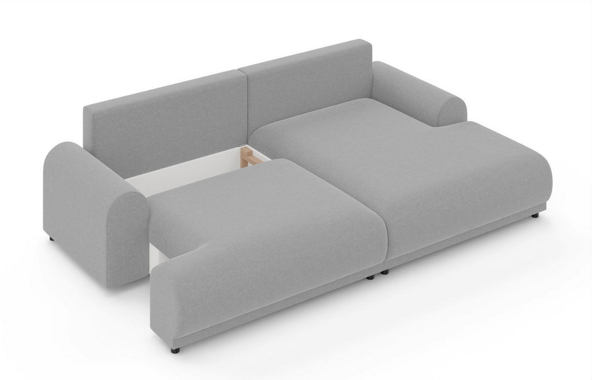 ECKSOFA mit Schlaffunktion, Bettkasten, extrabreite Ottomane rechts, abgerundete Armlehnen, B240/T145/H81 cm, Chenille Hellgrau / 21025 - Hellgrau/Schwarz, Kunststoff/Textil (240/145cm) - luma-home