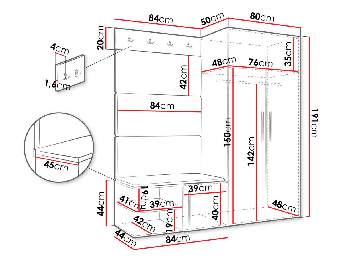 GARDEROBEN-SET Medi I - Kaschmir/Schwarz, Holzwerkstoff/Kunststoff (80/191/50cm) - MIRJAN24