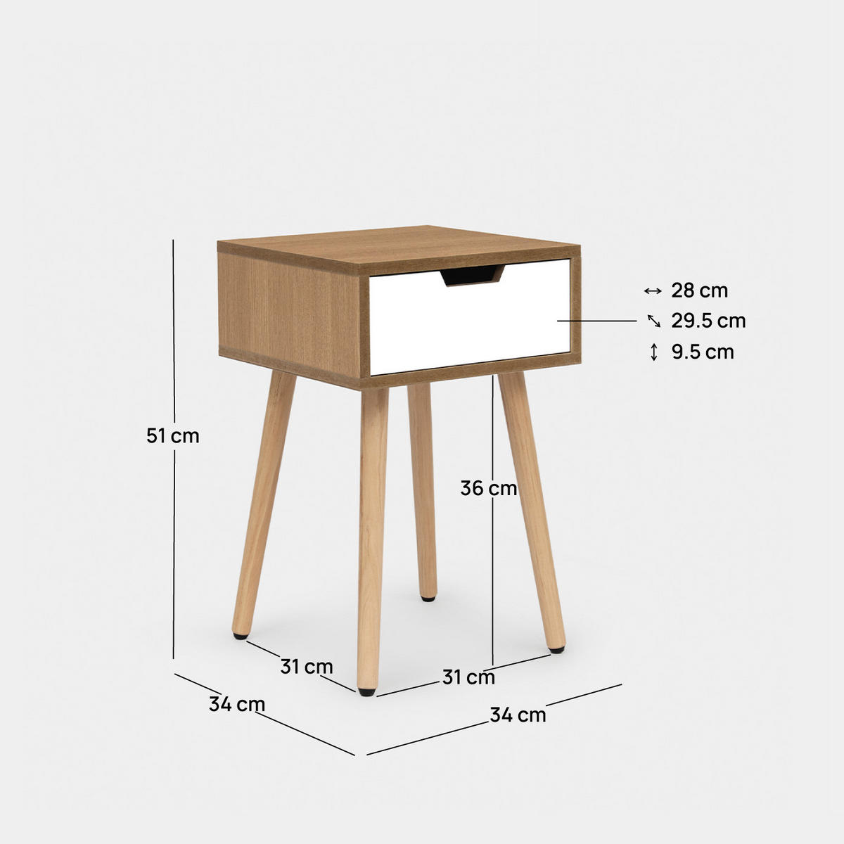 NACHTTISCH MIT 1 SCHUBLADE Niem Natürlich 34 cm x 51 cm - Naturfarben, Holzwerkstoff (34/51/34cm) - Klast Home