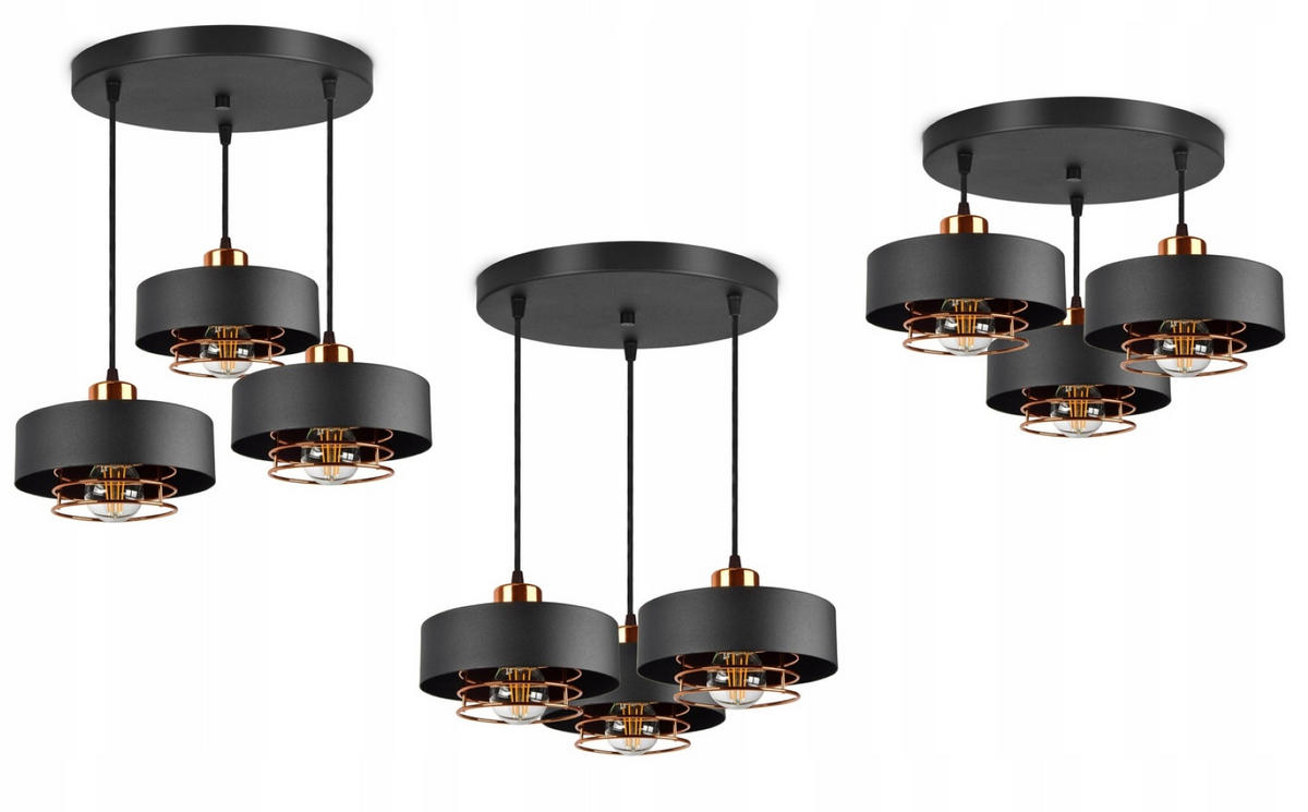 PENDELLEUCHTE EDISON - Goldfarben/Schwarz, Metall (40/40/70cm) - kiki design