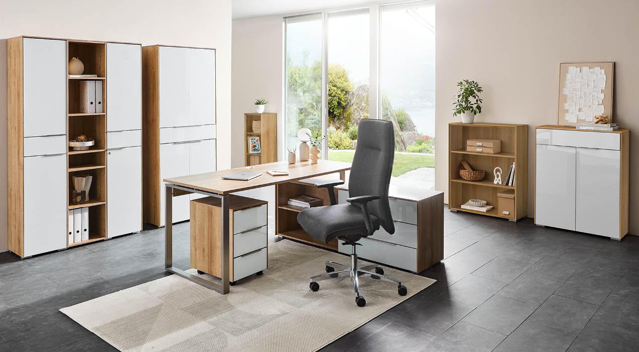 Arbeitszimmerserie Nevada Riviera Eiche Weißglas