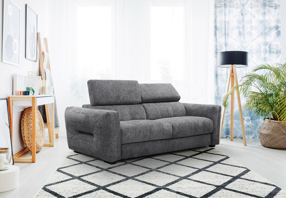 SOFA CALVERA 3-Sitzer, graphitfarben - Schwarz/Graphitfarben, Holzwerkstoff/Textil (204/79/106cm) - Courtois Laville