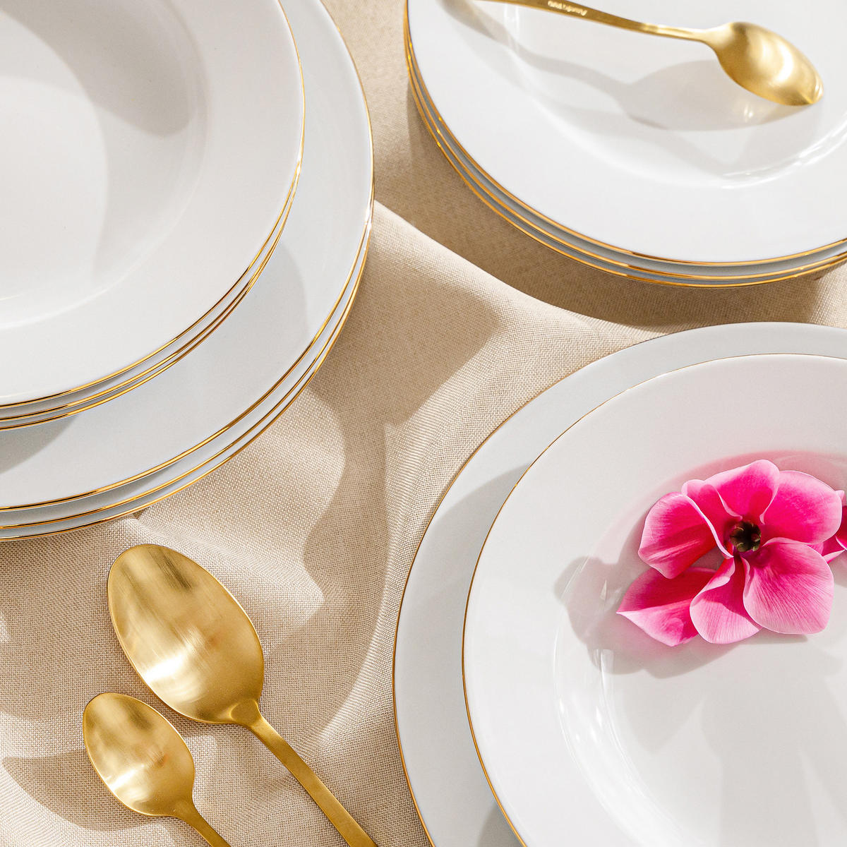 SUPPENTELLER-SET MUSCARI 6-tlg Porzellan, mit gold elementen - Goldfarben, Keramik (22.5cm) - KONSIMO®