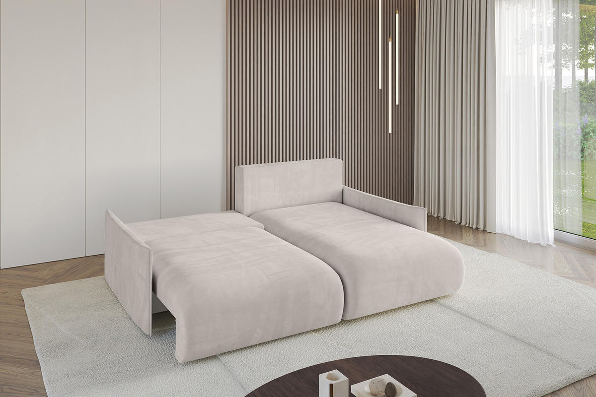 ECKSOFA Ottomane rechts ONESK-L-v1 216x177x72 Hellbraun Velours - Hellbraun, Holzwerkstoff/Kunststoff (177/216cm) - ALTDECOR