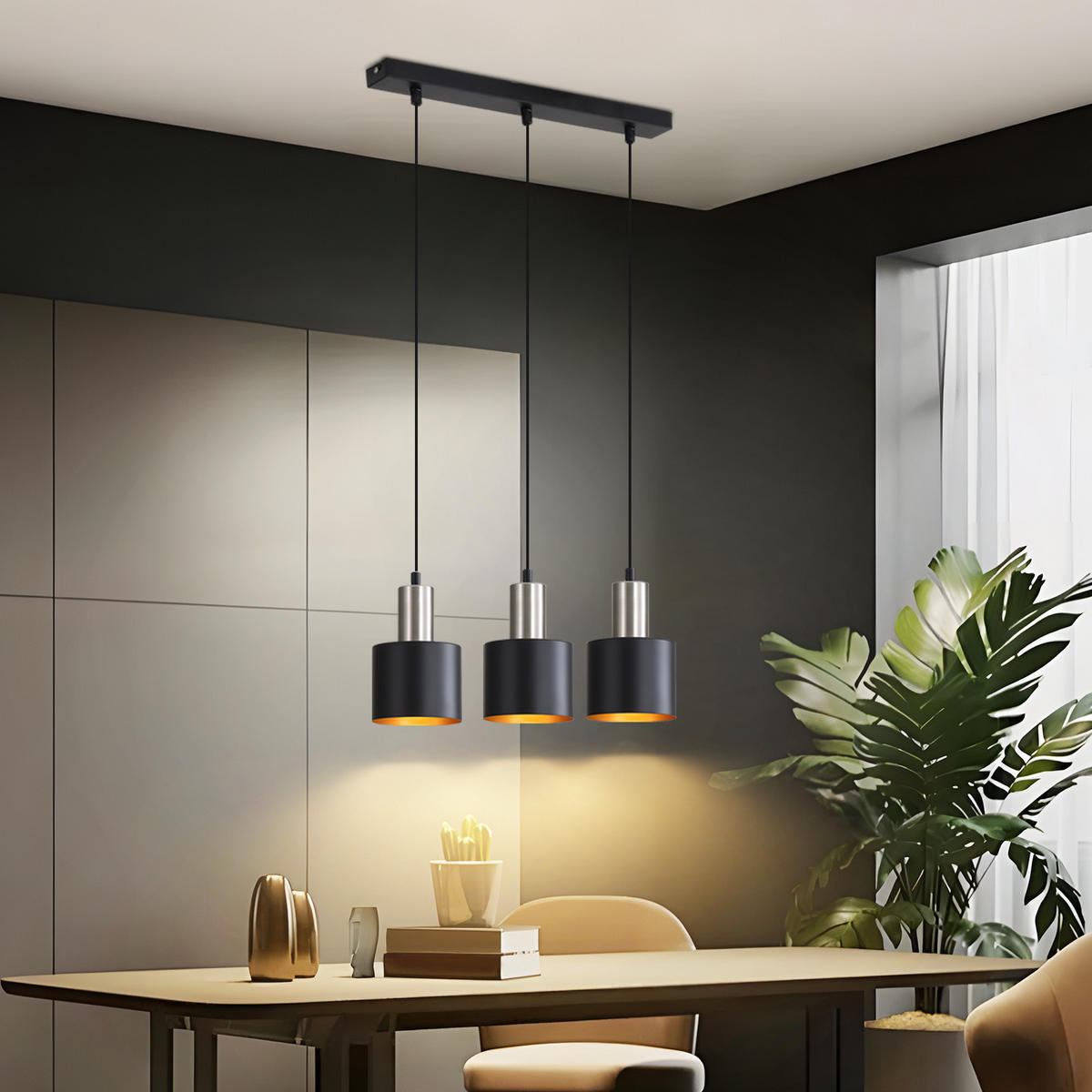 PENDELLEUCHTE Kaelthira 40/12/173.5 cm - Schwarz, Metall (40/12/173.5cm) - ZMH