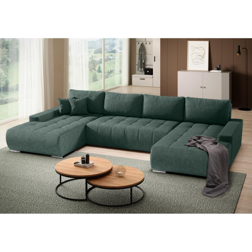 WOHNLANDSCHAFT Draco U Grün - Silberfarben/Grün, Textil/Metall (350/85/185cm) - Beautysofa