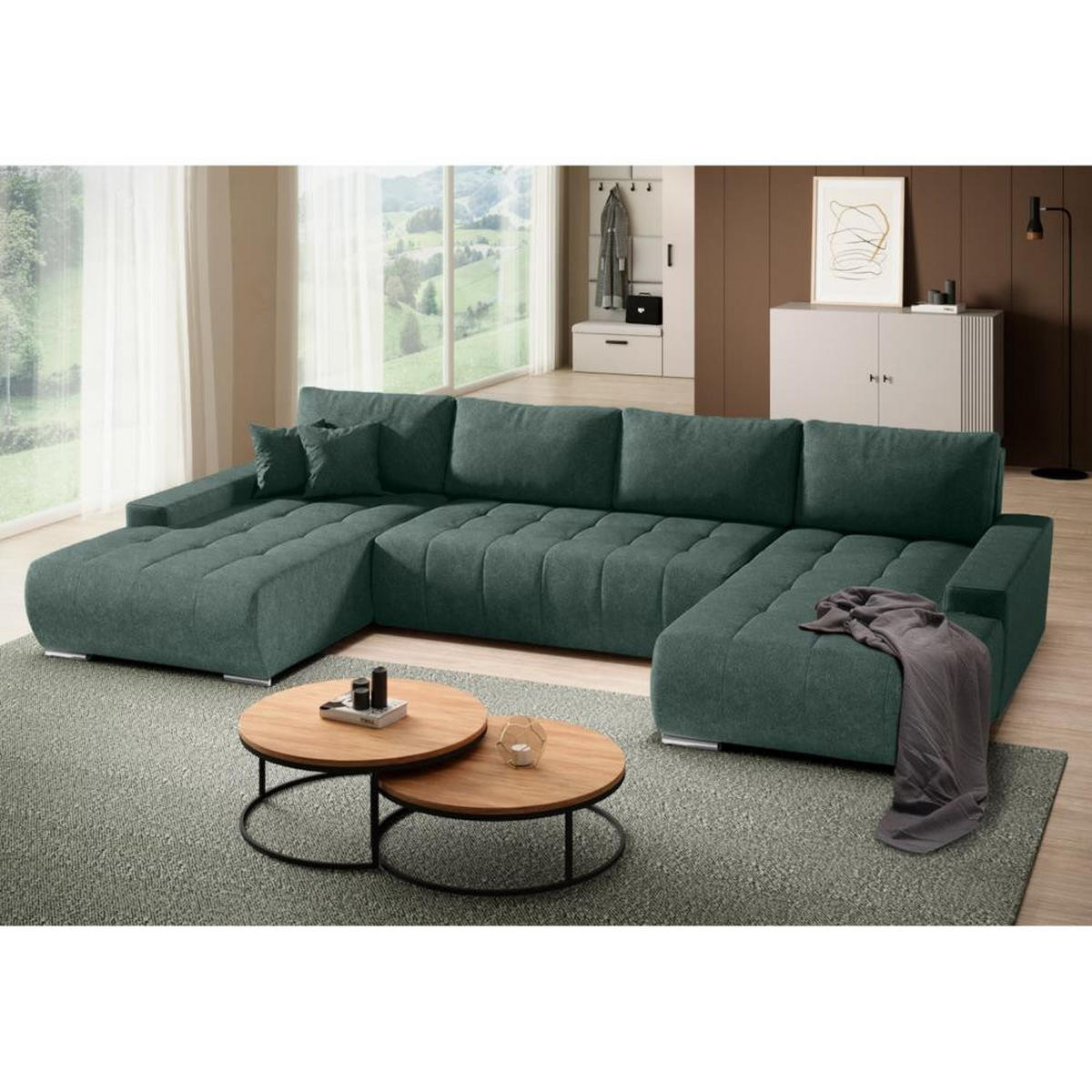 WOHNLANDSCHAFT Draco U Grün - Silberfarben/Grün, Textil/Metall (350/85/185cm) - Beautysofa