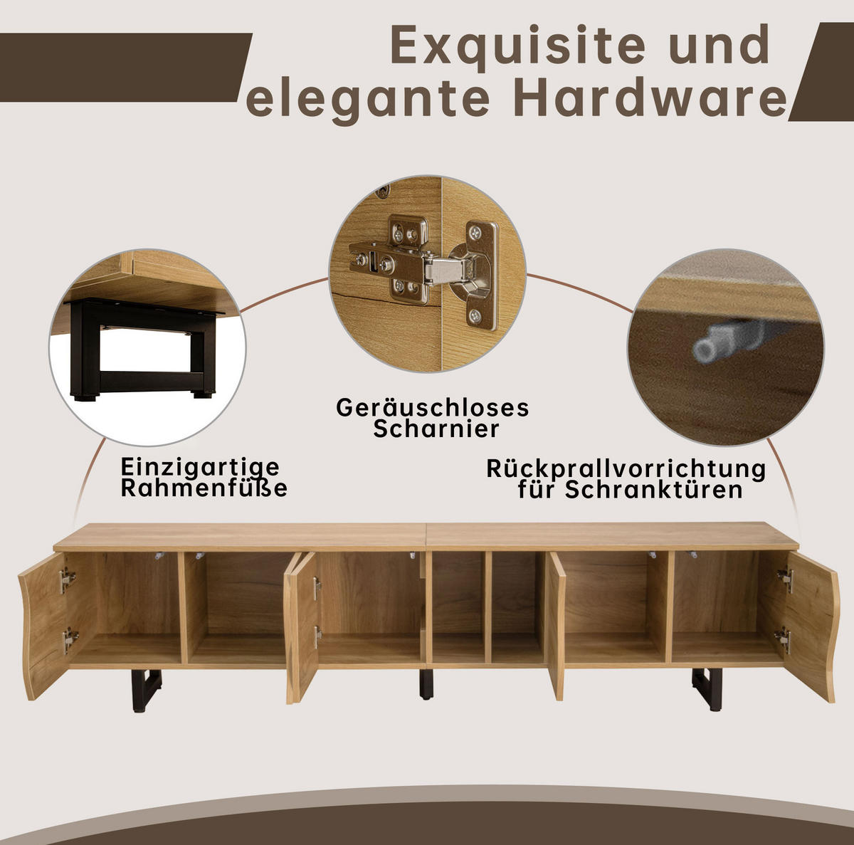 LOWBOARD 191/38/46,5 cm aus MDF und Holzwerkstoff mit geschwungenen Türen Natur - Hellbraun, Holzwerkstoff (191/46.5/38cm) - Modenvie