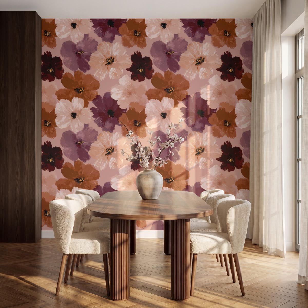 TAPETE - Blumen - Abstrakt - Erdtöne - 220x240 cm - Multicolor, Papier (220/240cm) - OnlyWow