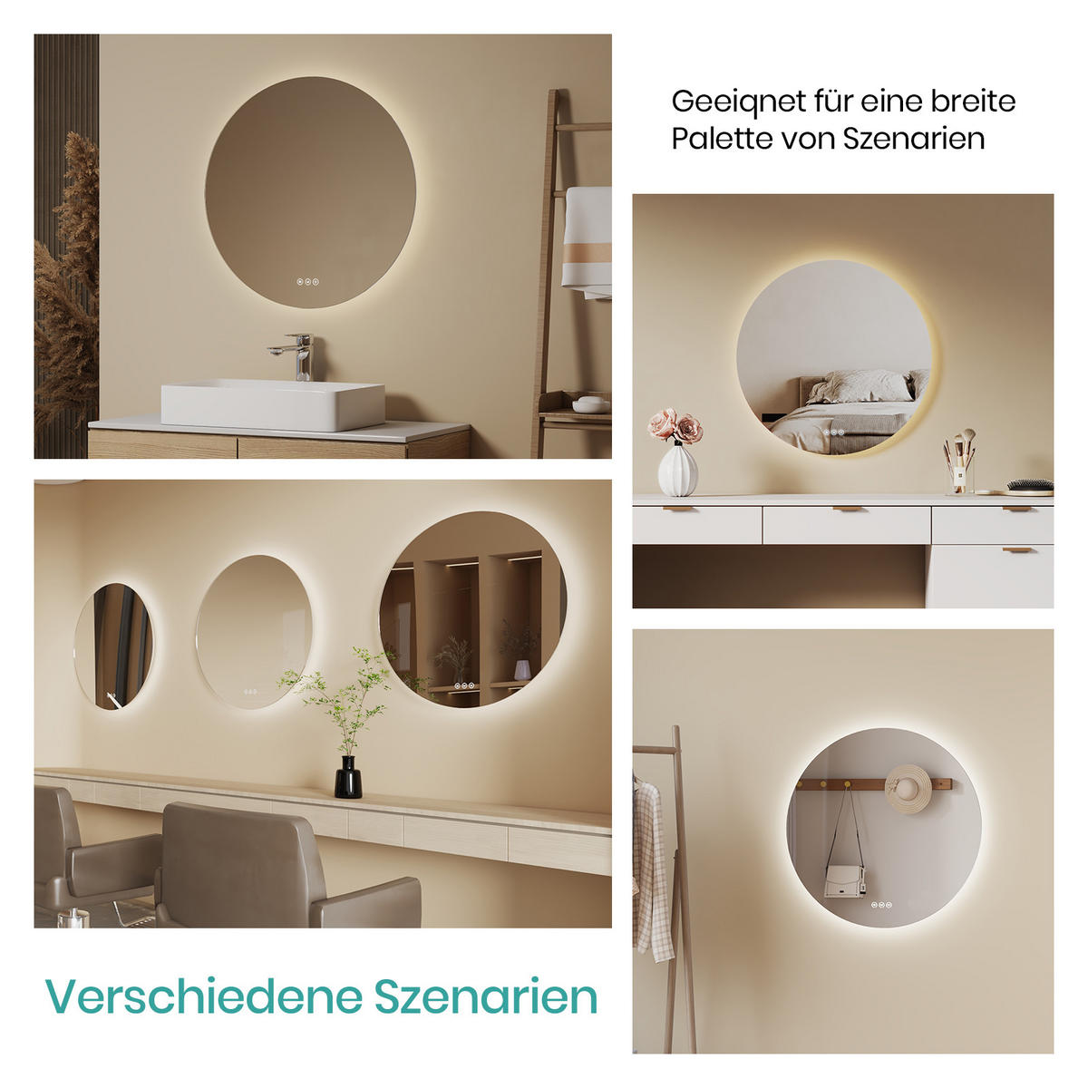 BADSPIEGEL rund mit Beleuchtung rahmenlos Ø50 cm - Weiß, Glas (50/3.5/50cm) - EMKE