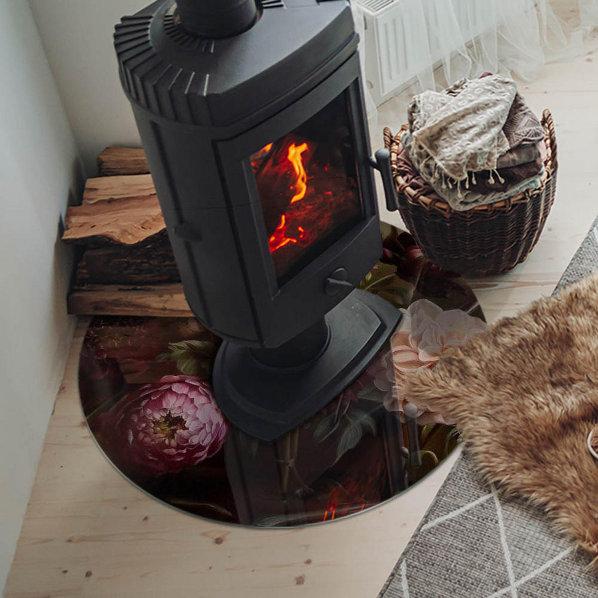 GLASPLATTE für Kamin Ø 70 cm Bordeaux - Weinrot, Glas (70/70/0.4cm) - ArtPrintCave