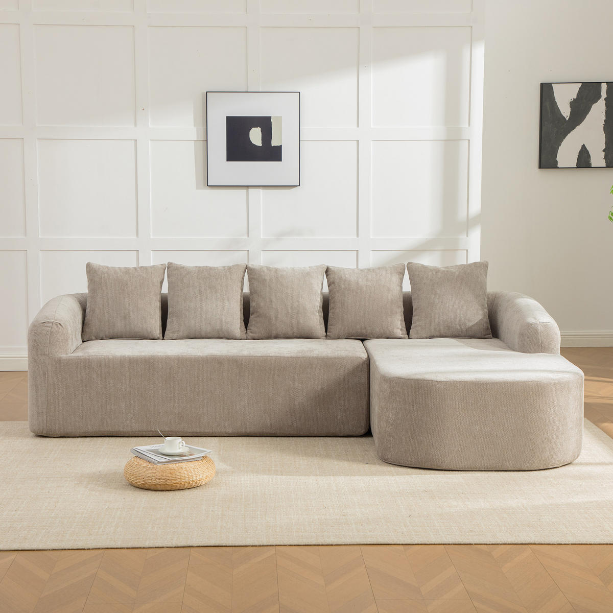 ECKSOFA Chenille Grau mit Kissen - Grau, Textil (270/172cm) - WISHDOR
