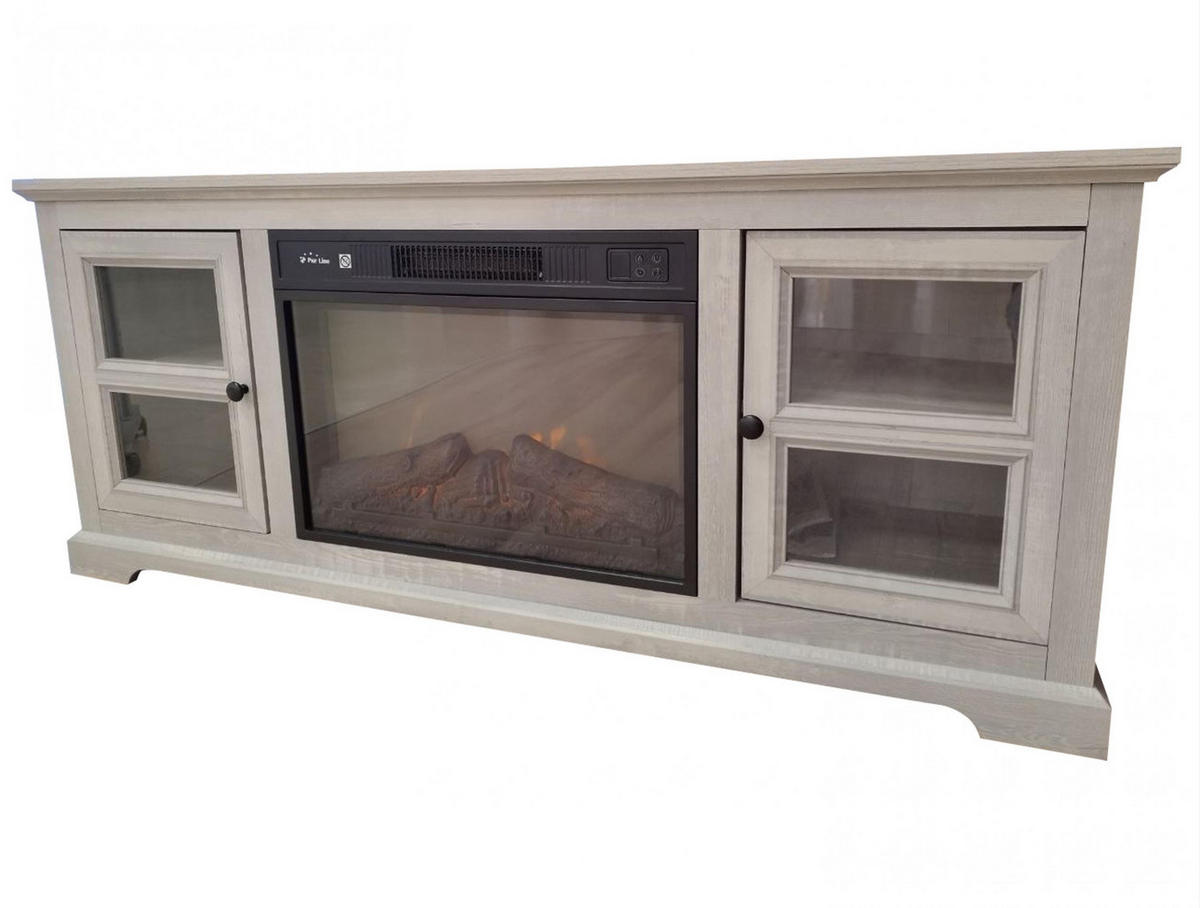 ELEKTROKAMIN in rustikaler Anrichte Grau mit elektrischem Kamin und Heizung 2000 W - Grau, Glas (147/63/40cm) - Purline