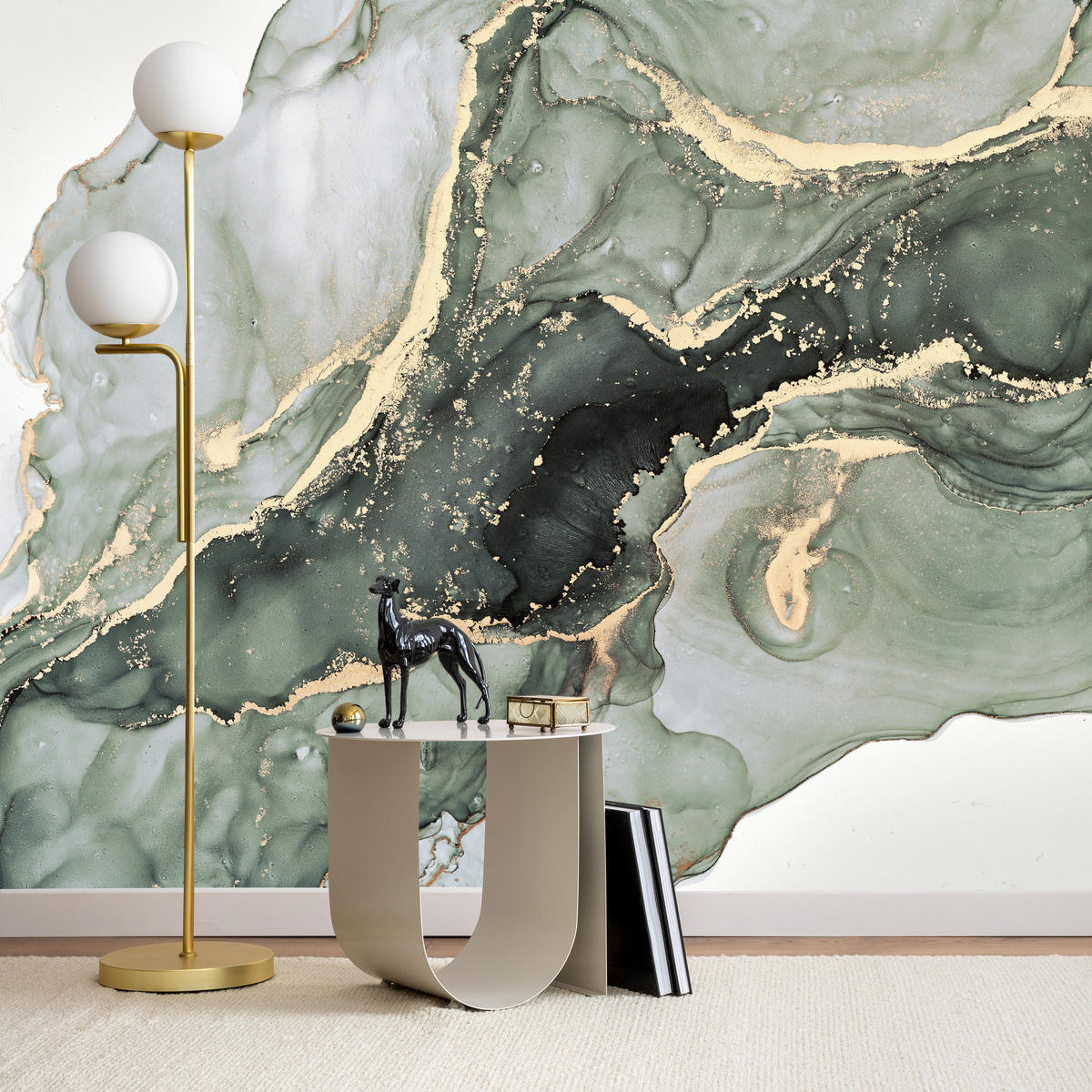 FOTOTAPETE für Küche Eleganter Grüner Marmor Gold Glamour 400x280 - Grün, Papier (400/280cm) - Muralo