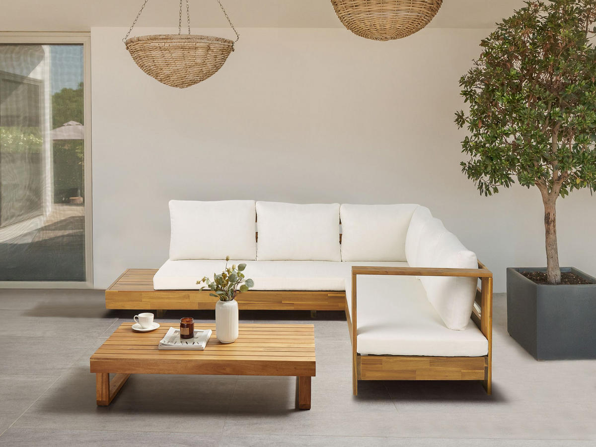 LOUNGE-SET 5-Sitzer Heller Holzfarbton Marettimo - Hellbraun/Weiß, Holz - Beliani