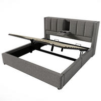 POLSTERBETT 140/190 cm Grau mit verstecktem Becherhalter und Ladestation (Ohne Matratze) - Grau, Textil (140/190cm) - Oxeza