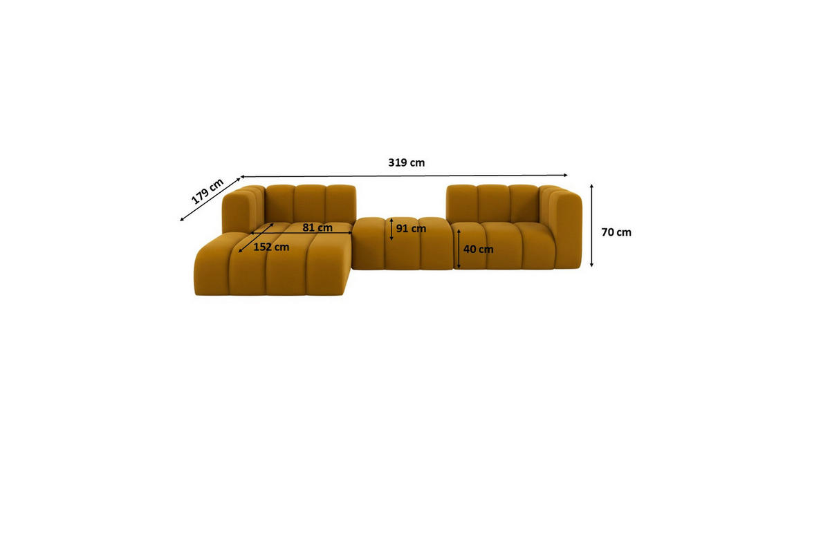 ECKSOFA L-Form Grand L 319 cm, Veloursstoff Salvador, Gelb, Links - Gelb, Holz (319/179cm) - Kaiser Möbel