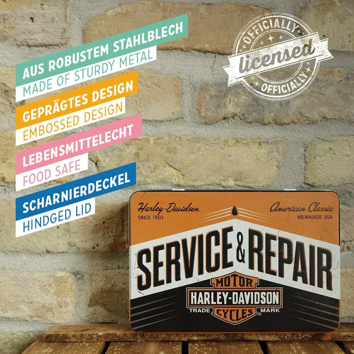 VORRATSDOSE flach Harley-Davidson Service & Repair - Multicolor, Metall (23/7/16cm) - Nostalgic-Art