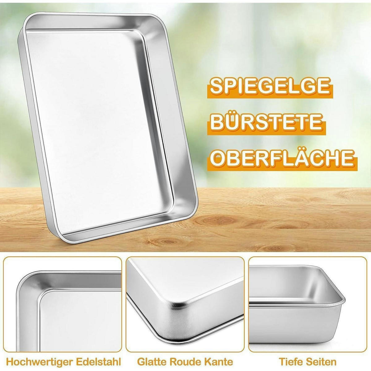 BACKBLECH 2er Set Edelstahl 31,6 x 24,7 cm - Silberfarben, Metall (24.7/4.8/31.6cm)