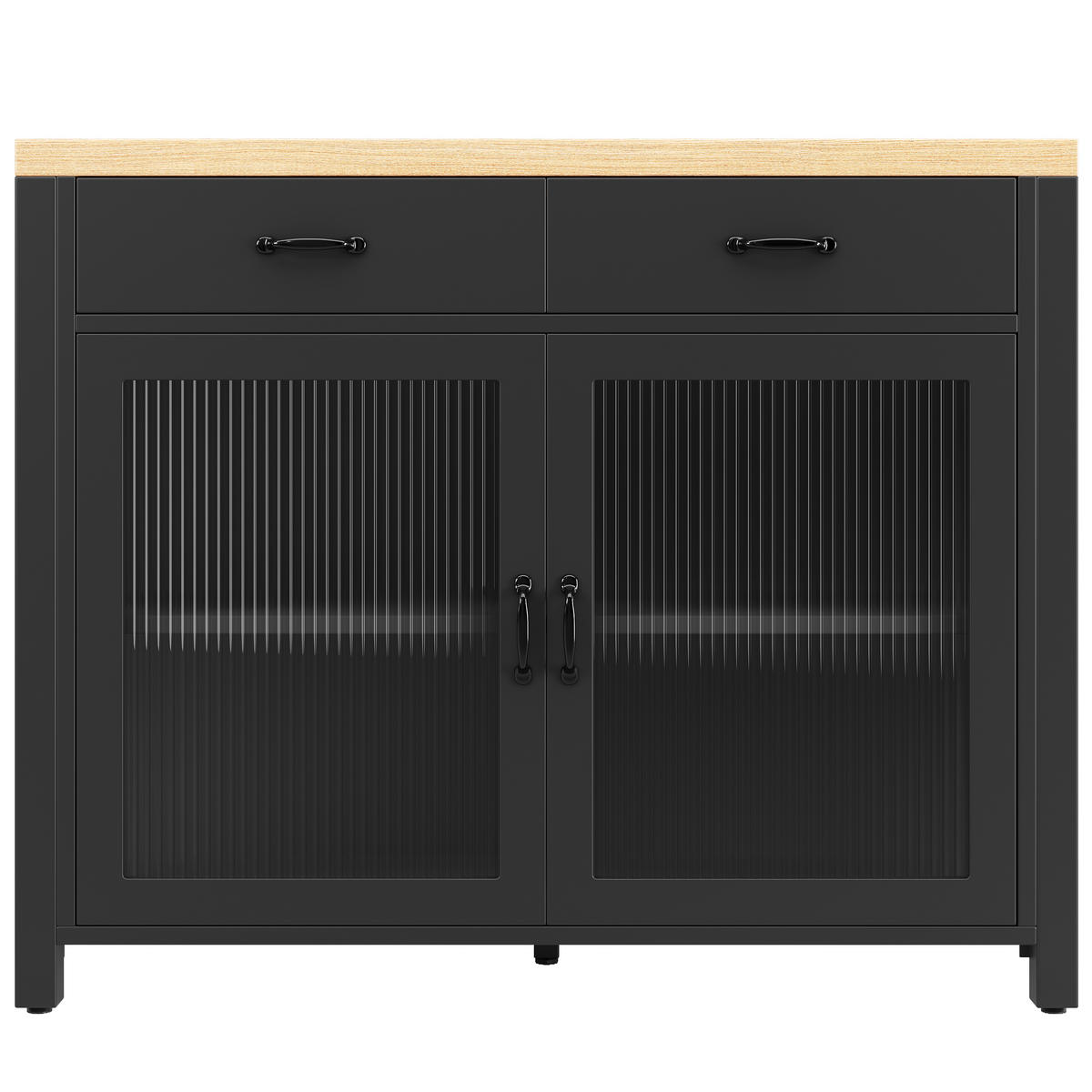 KÜCHENINSEL 100/80/90 cm Schwarz mit 2 Schubladen, LED-Lichtleiste und verstellbare Füße - Schwarz, Holz/Holzwerkstoff (110/91/40cm) - Oxeza