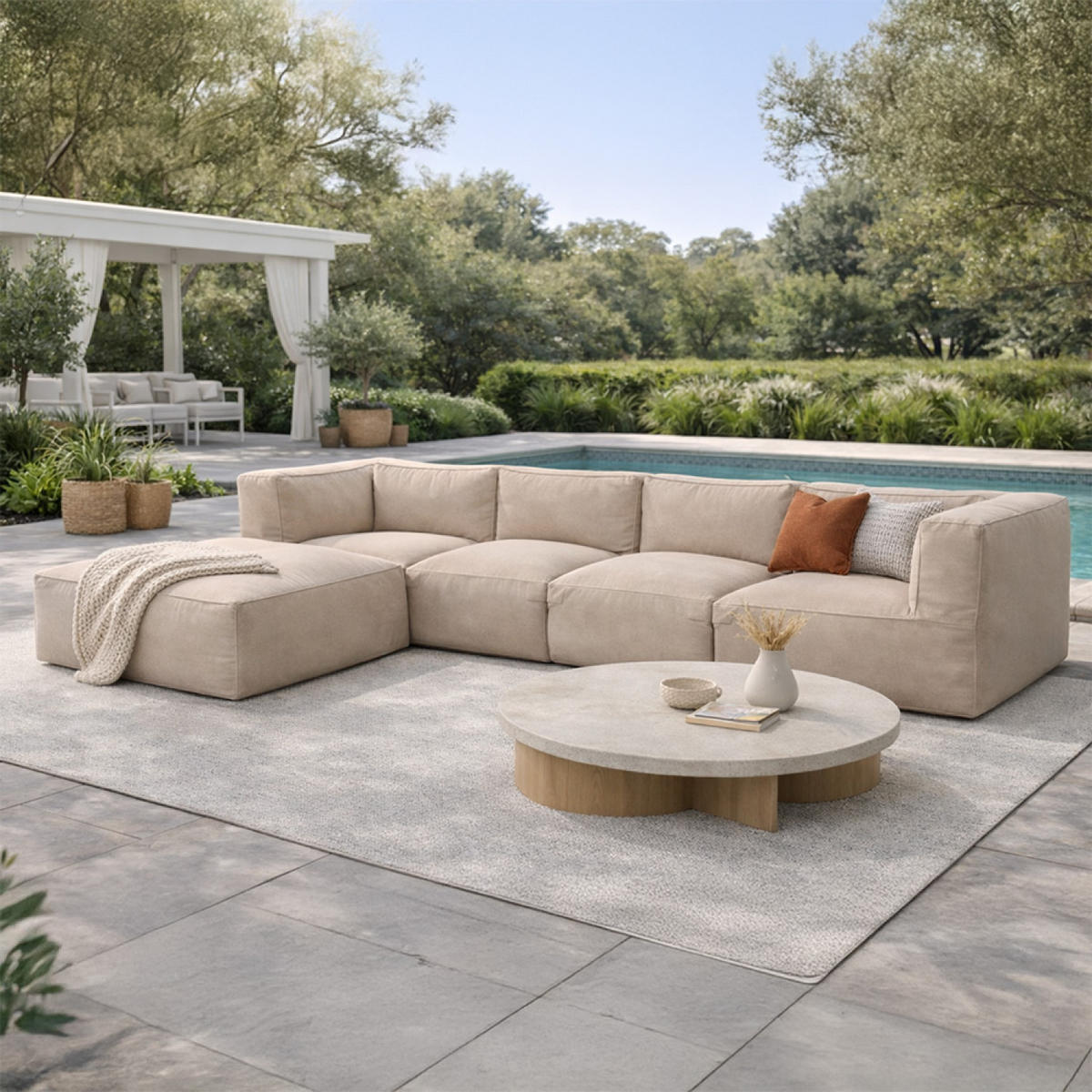 GARTENSOFA Praiano Beige 5-Sitzer Modular aus Wasserabweisendem Stoff - Beige, Kunststoff (85/65/85cm) - Concept Usine