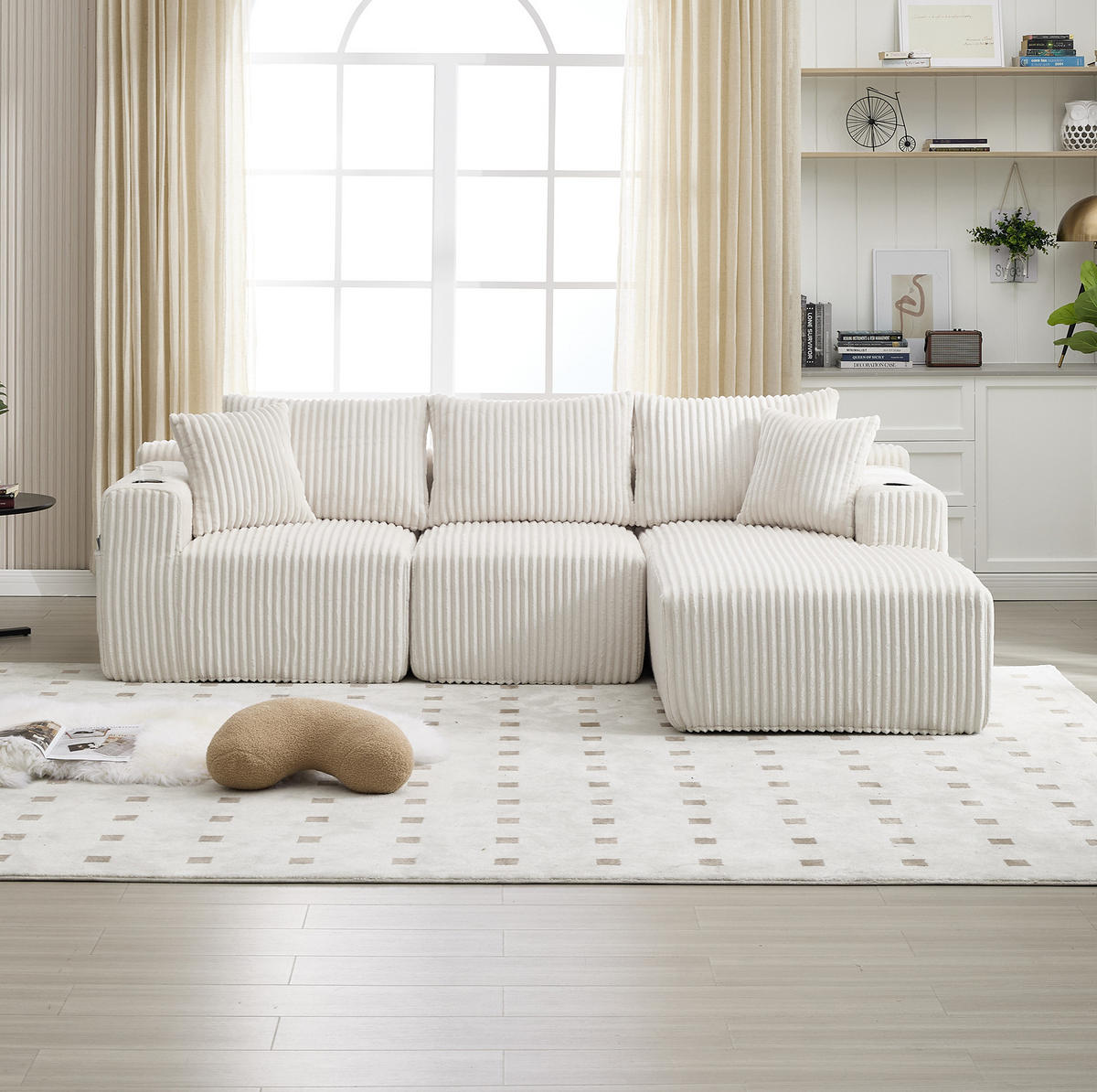 MODULARES Sofa Cord mit Chaiselongue und 2-Sitzer 257/90-160/62 cm Beige - Beige, Textil (160/257cm) - Redom
