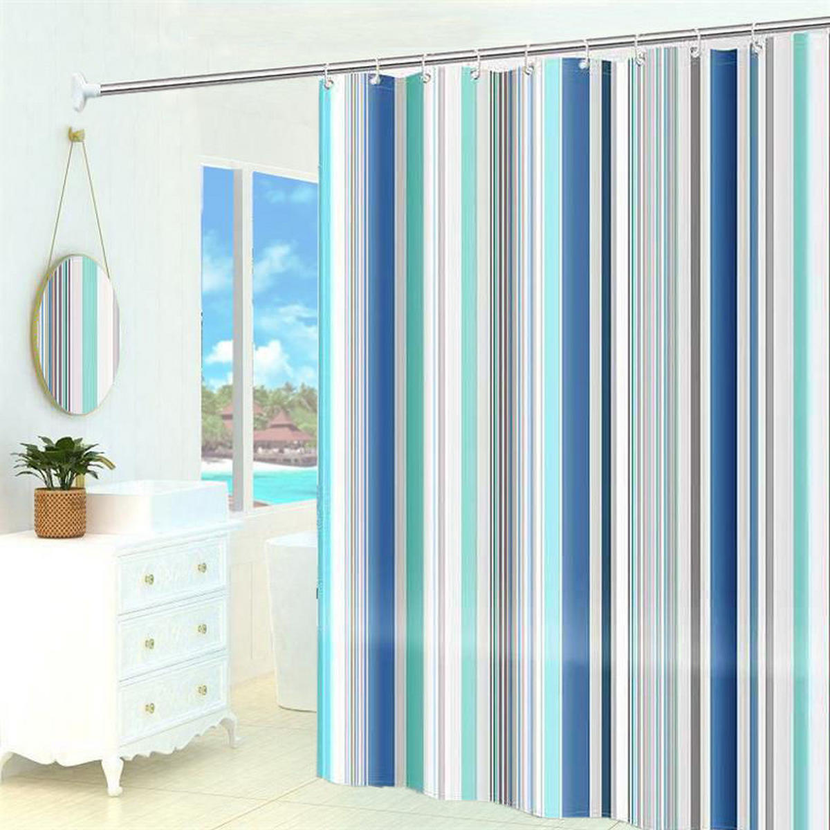 DUSCHVORHANG Polyester schimmelresistent wasserdicht waschbar mit Haken leicht zu reinigen - Blau, Kunststoff (180/200cm) - MCBOSON