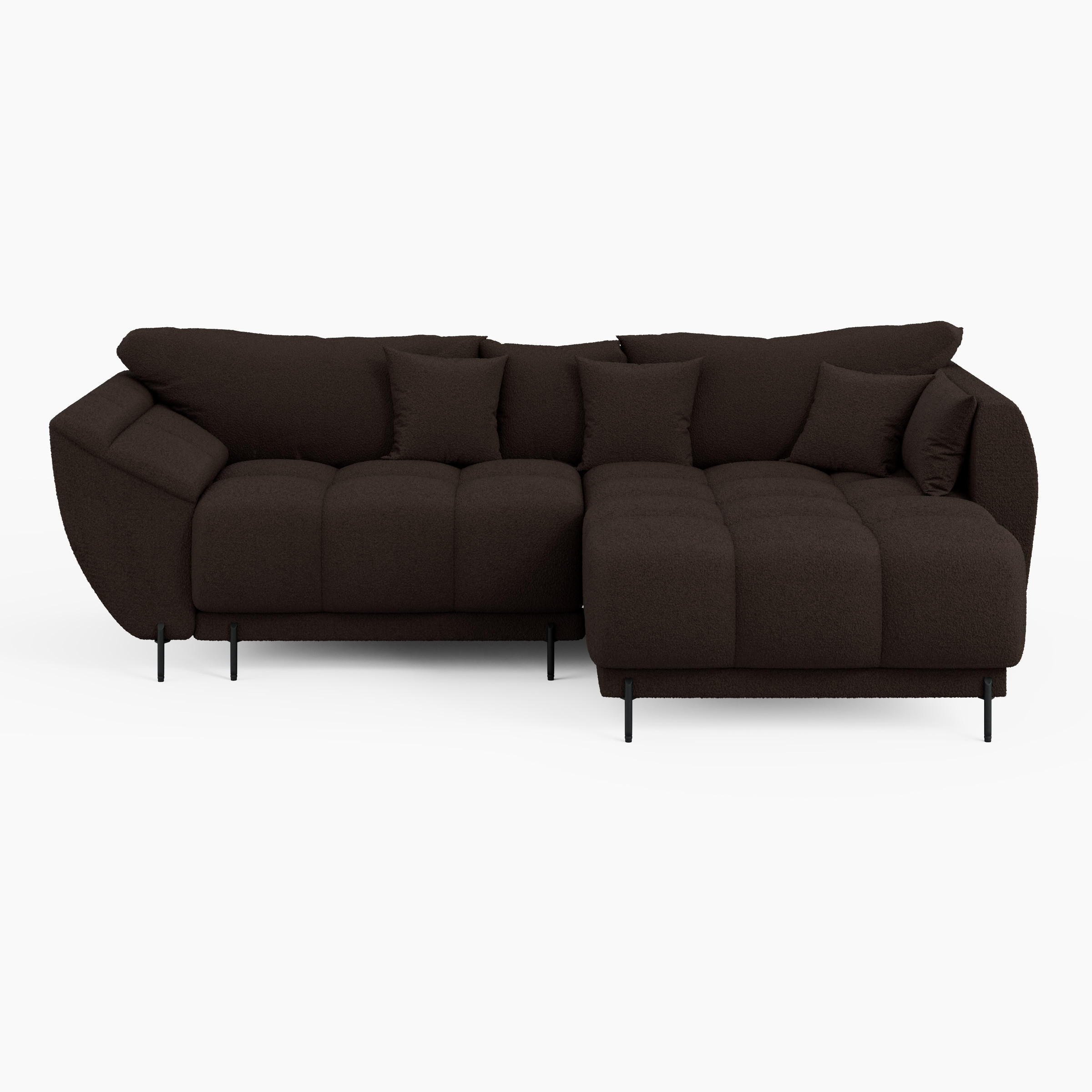 ECKSOFA LEGRO Rechts Dunkelbraun Bouclé-Stoff L-Form Couch mit Schlaffunktion & Bettkasten - Dunkelbraun/Schwarz, Holz (285/180cm) - Barchello
