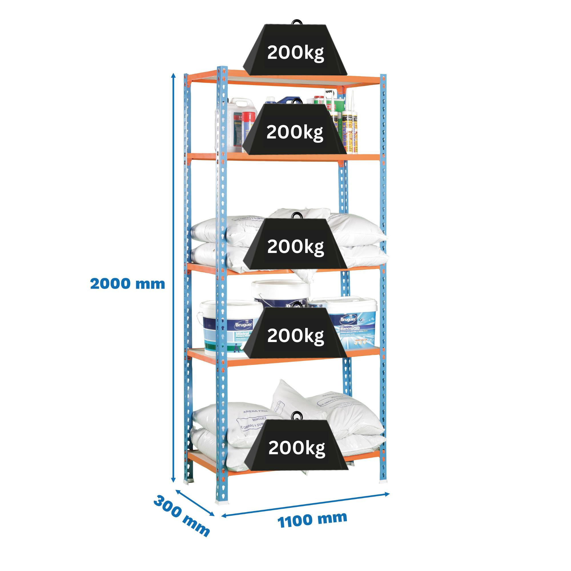 SCHWERLASTREGAL Big Muli HxBxT 200 x 110 x 30 cm 5 Fachböden Fachlast 200 kg Blau - Blau, Metall (110/200/30cm) - PROREGAL