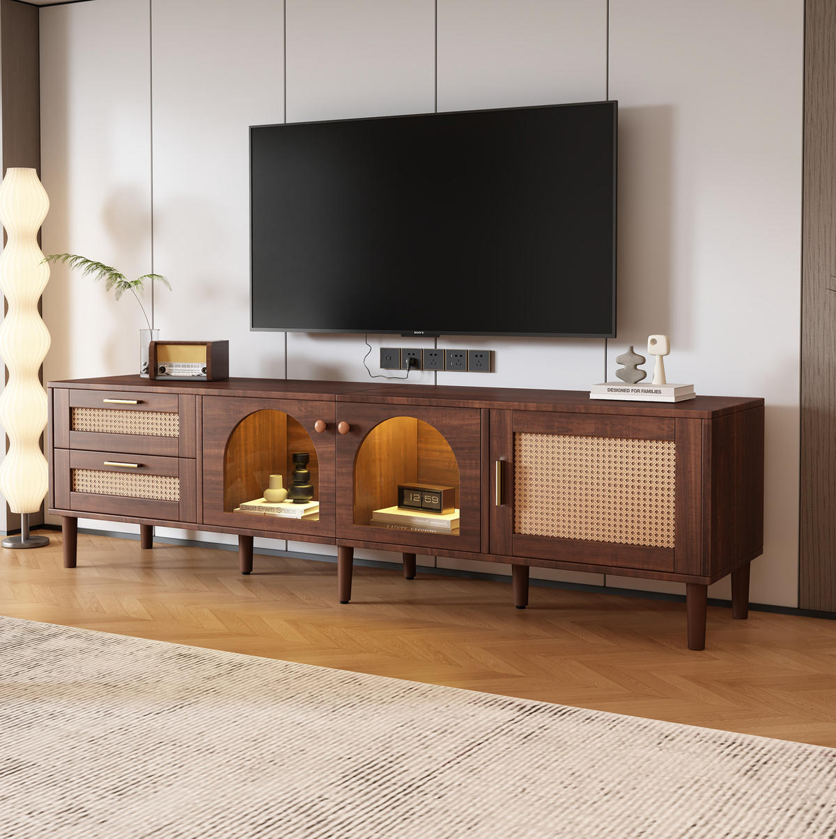 LOWBOARD 180/40/50 cm Braun aus Spanplatte mit LED-Beleuchtung - Braun, Holzwerkstoff (40/50/180cm) - OKMYHOME