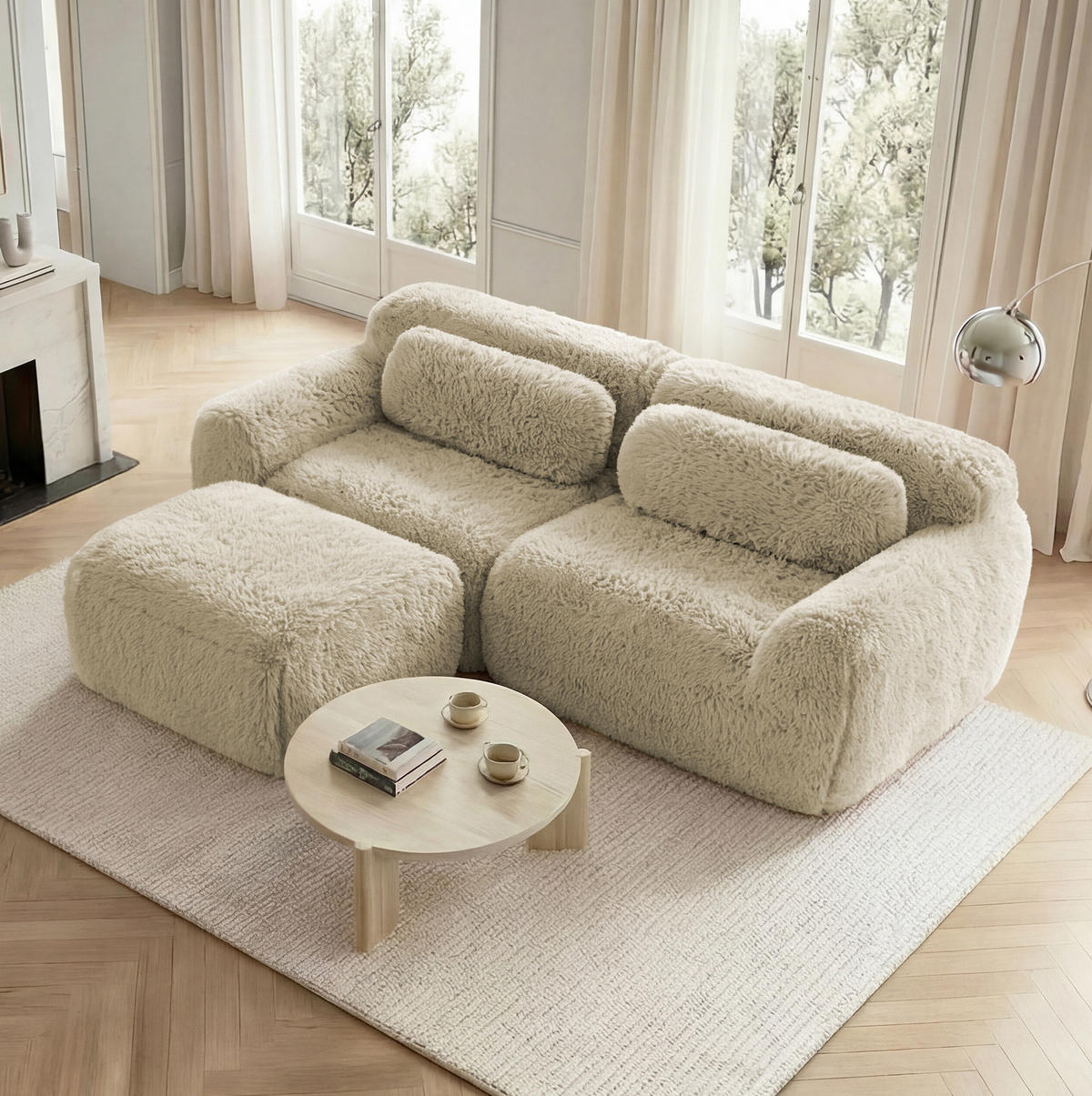 ECKSOFA aus Plüsch in Beige mit modularem Design - Beige, Textil (179/73/204cm) - Modfu