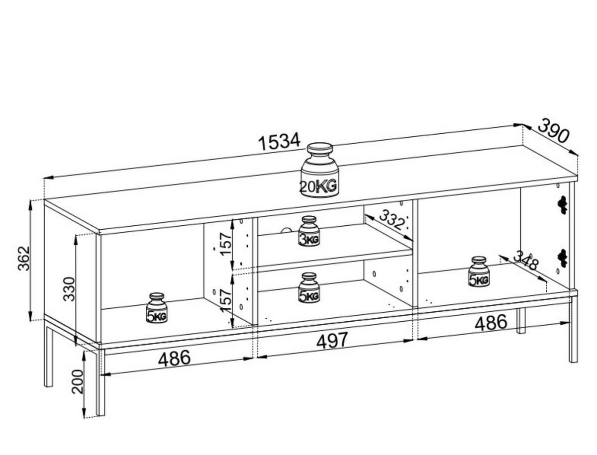 TV-SCHRANK Sentino Kaschmir, Dreitürig mit LED - Kaschmir, Holzwerkstoff/Metall (154/56/39cm) - Bettso