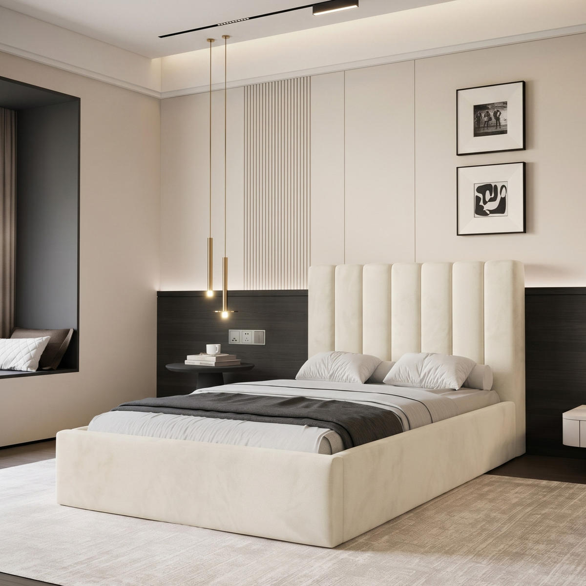 POLSTERBETT CIERO 160x200 cm Creme Samt (Stoff Magic Velvet) - mit Bettkasten und Lattenrost - Creme, Holzwerkstoff/Textil (160/200cm) - Ravio