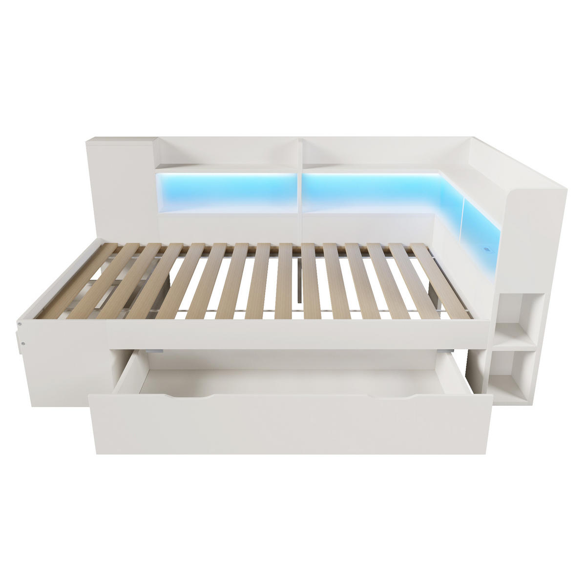 POLSTERBETT 90x200 cm in Weiß mit LED-Beleuchtung & Matratze - Weiß, Holzwerkstoff (90/200cm) - Modfu