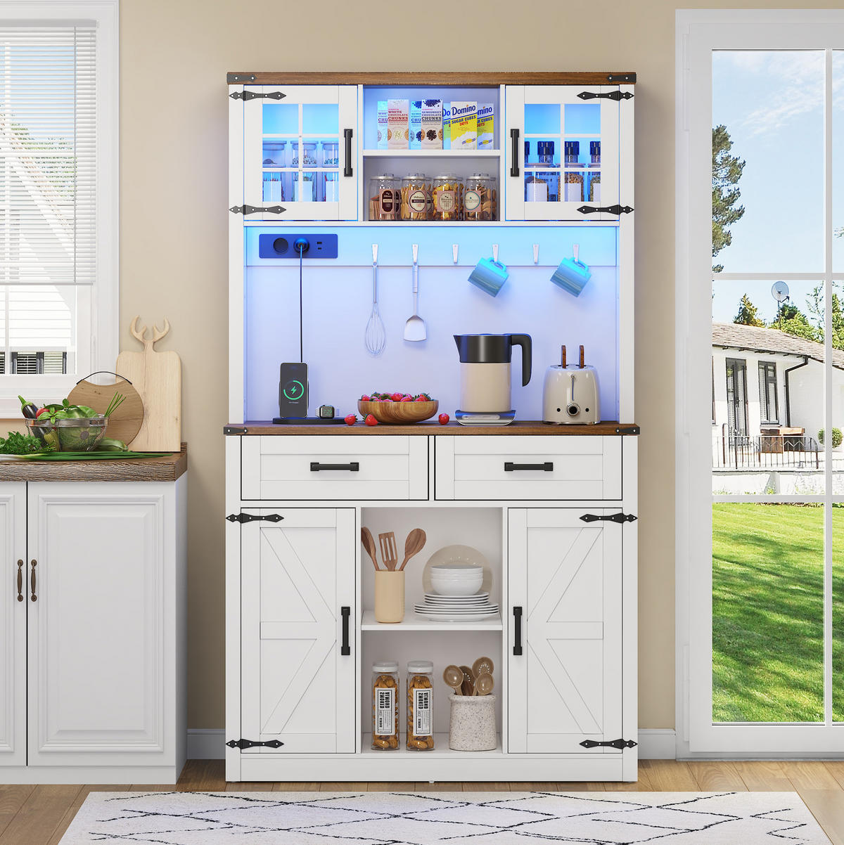 BARSCHRANK mit LED und Ladestation MDF Brown+White - Braun, Holzwerkstoff (40/172/100cm) - Meubliv