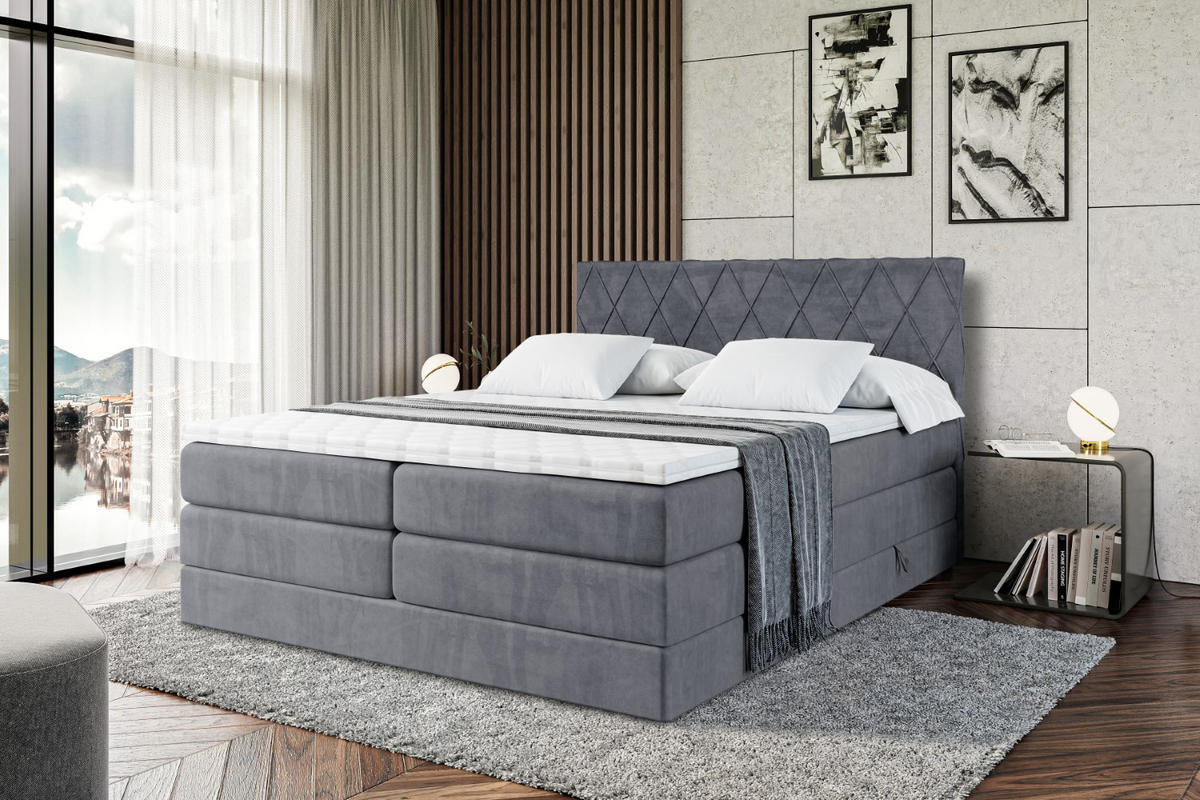 BOXSPRINGBETT LEPARO KING - 180 x 200 - H3/H4 - Dunkelgrau - Dunkelgrau, Holzwerkstoff (180/200cm) - ALTDECOR