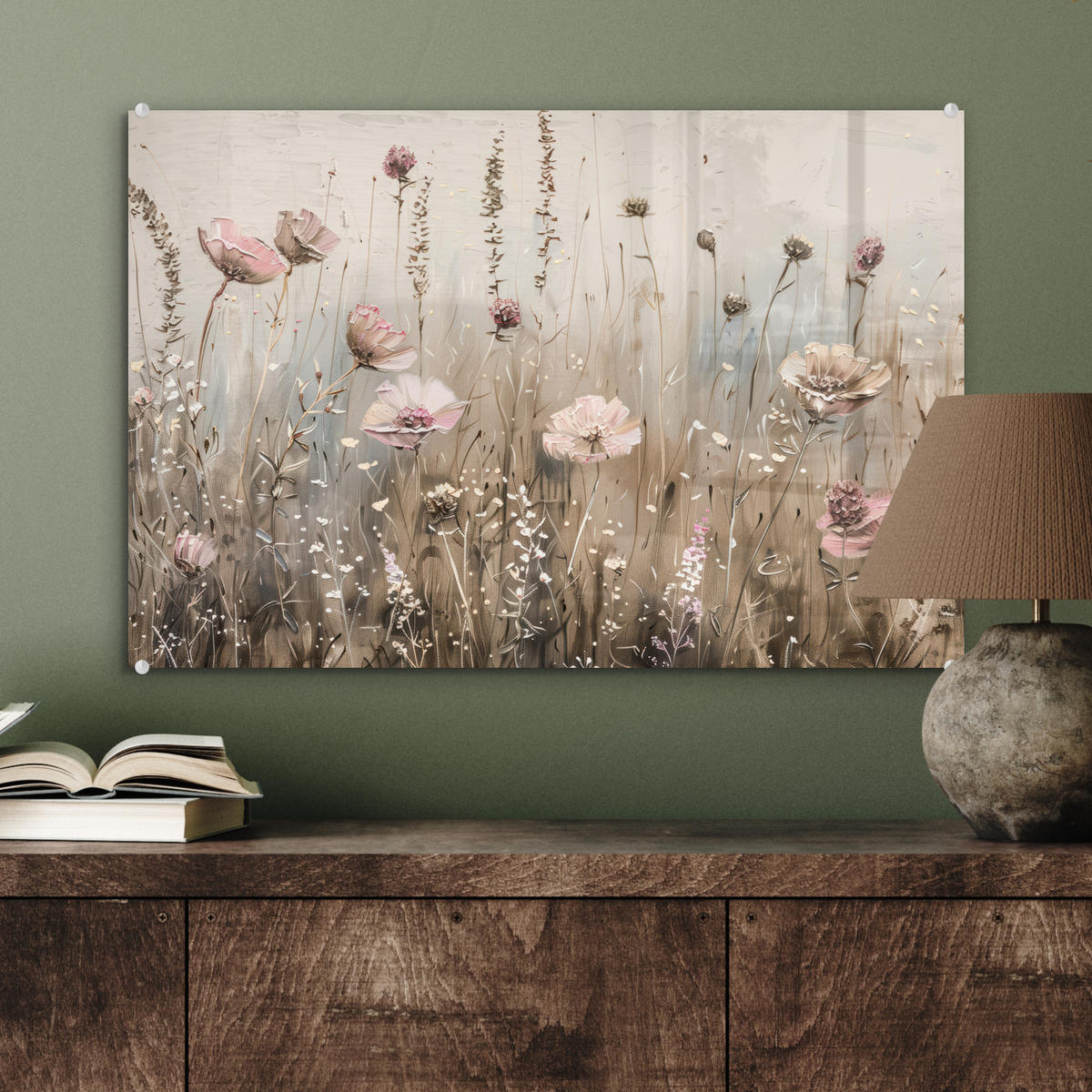 ACRYLGLASBILD Blumen - Rosa - Modern - Beige 60x40 cm - Beige, Glas (60/40cm) - MuchoWow