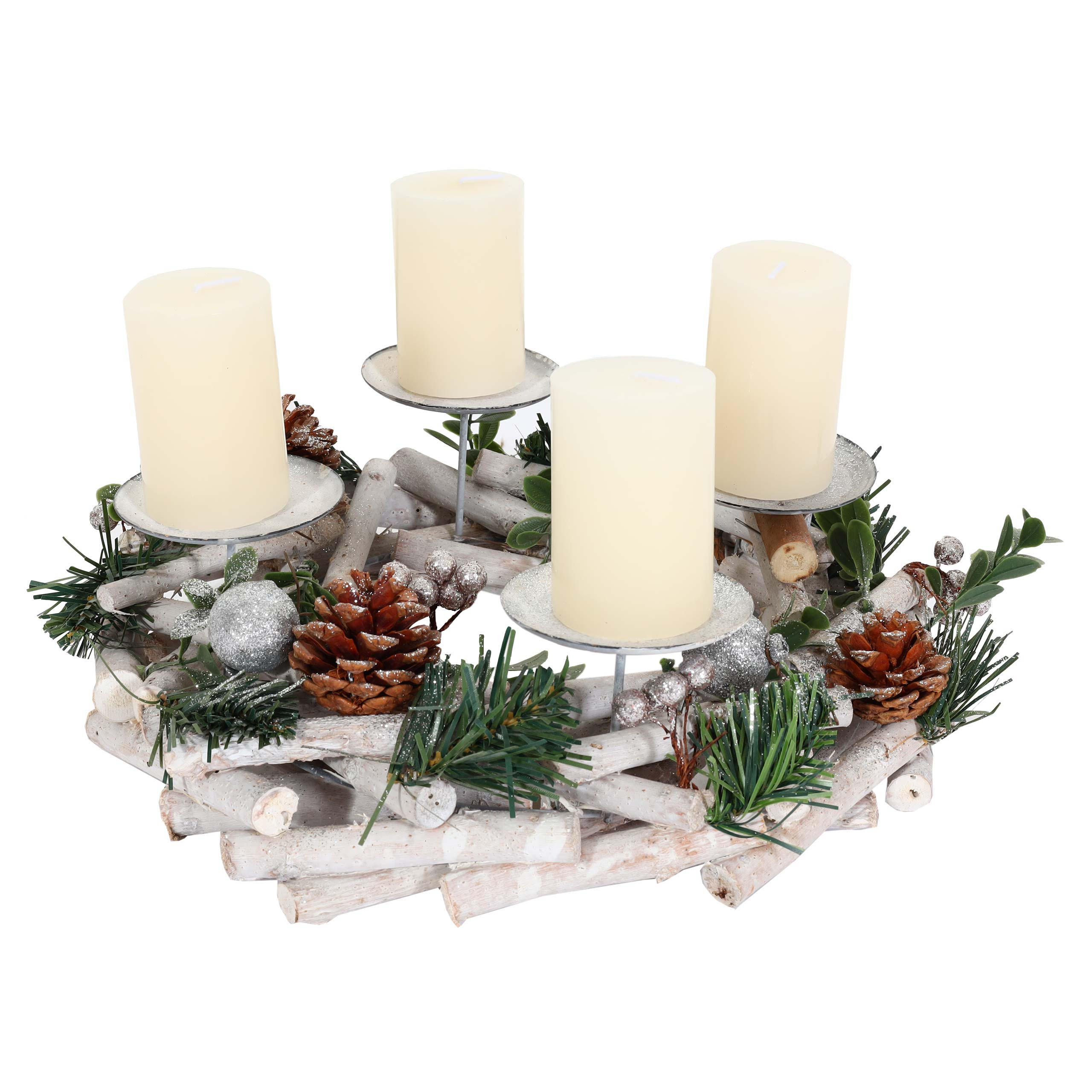 ADVENTSKRANZ MIT KERZEN Weiß - Weiß, Holz (20cm) - MCW