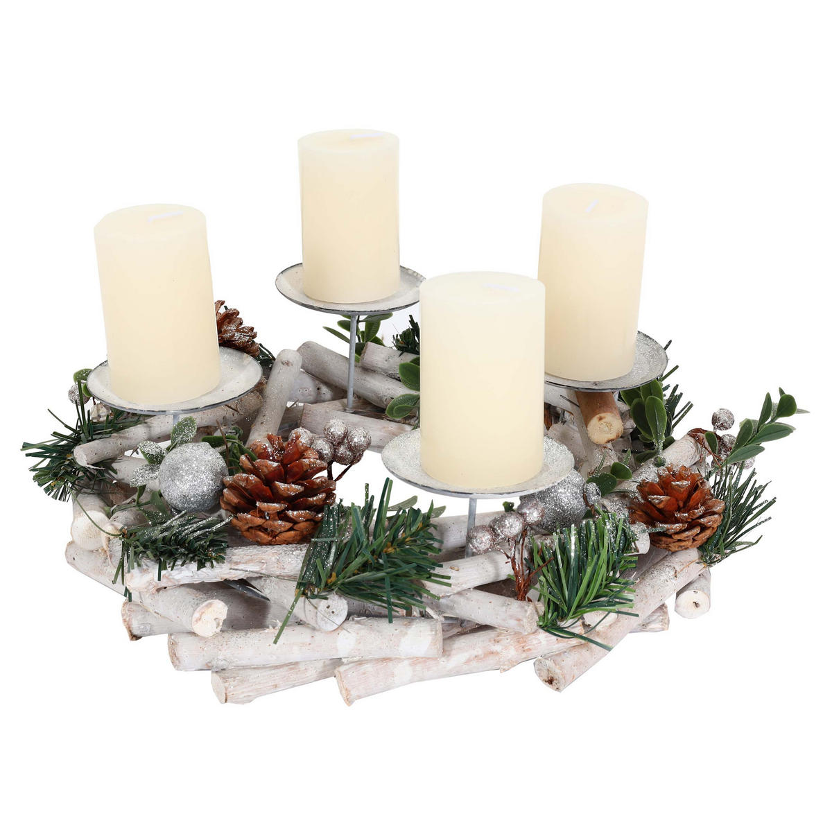 ADVENTSKRANZ MIT KERZEN Weiß - Weiß, Holz (20cm) - MCW