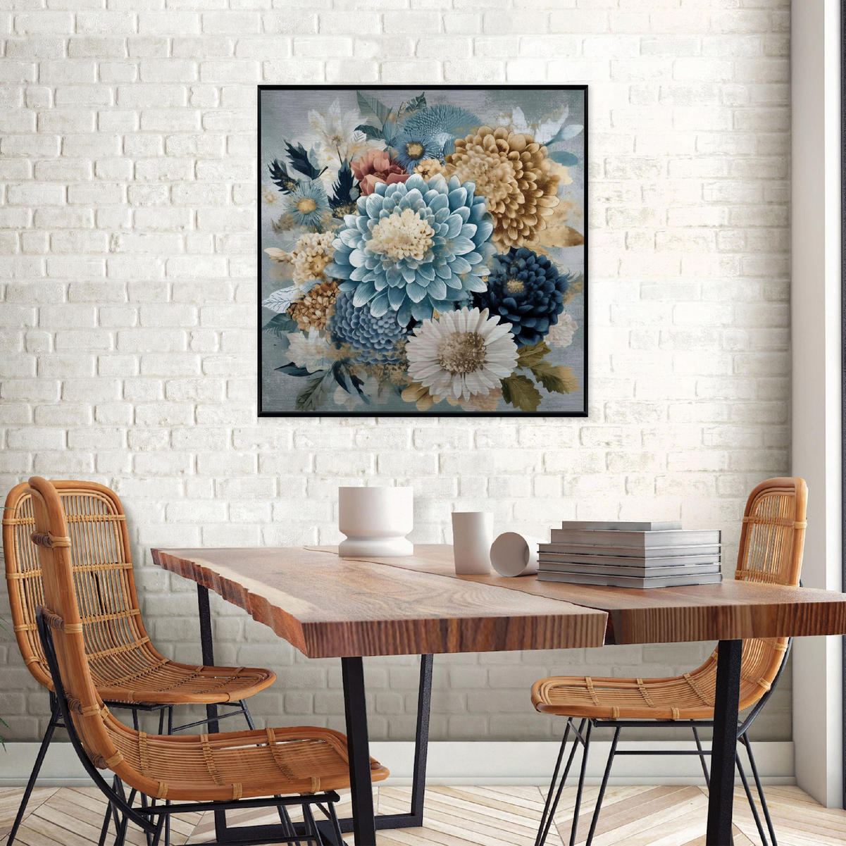 BILDER mit Rahmen Blumen Pfingstrosen Blau 80x80 cm - Multicolor, Metall (80/80cm) - Wallarena