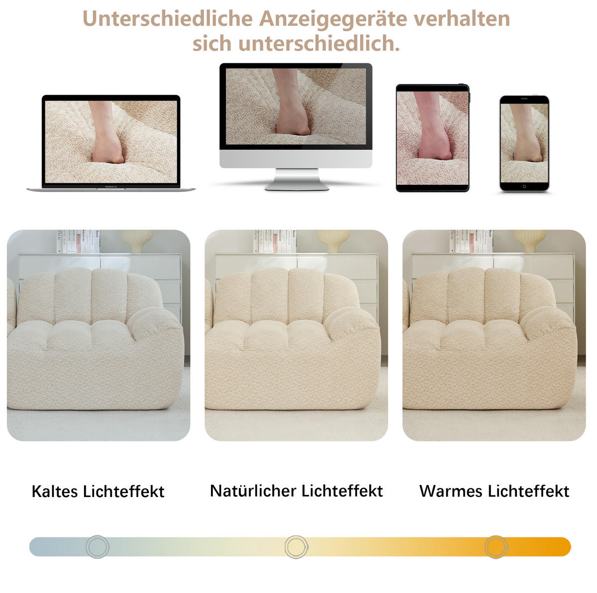 SOFA modular ohne Gestell Granular Fleece Beige White - Beige, Textil (288/79/104cm) - IVMEU