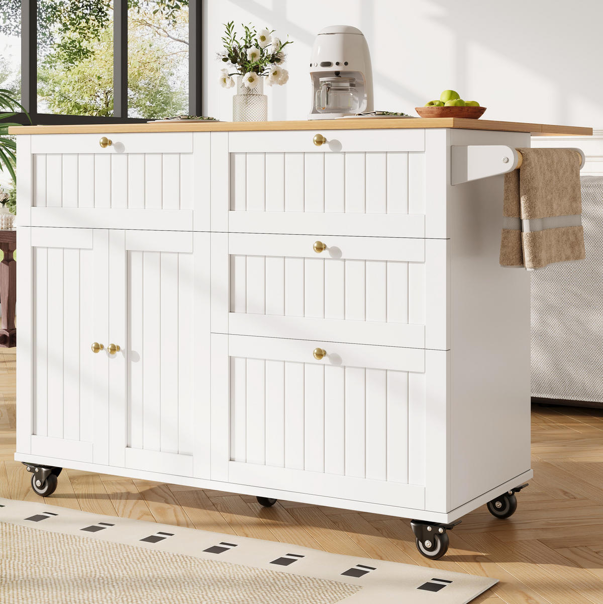 KÜCHENINSEL mit Stauraum 133 x 37,3/70 x 88 cm Weiß - Weiß, Holz (70/88/133cm) - Beauniv
