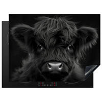 HERDABDECKPLATTE Scottish Highlander - Schwarz - Kalb - Kuh Herdabdeckung Induktionsfeld 70x52 cm - Schwarz, Kunststoff (70/52/0.2cm) - MuchoWow