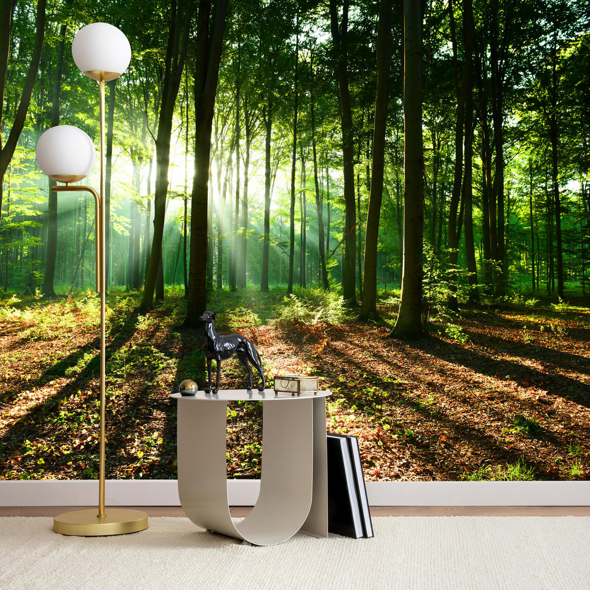 FOTOTAPETE für Wohnzimmer Sonnenstrahlen Wald Bäume Blätter 250x175 - Beige/Braun, Papier (250/175cm) - Muralo