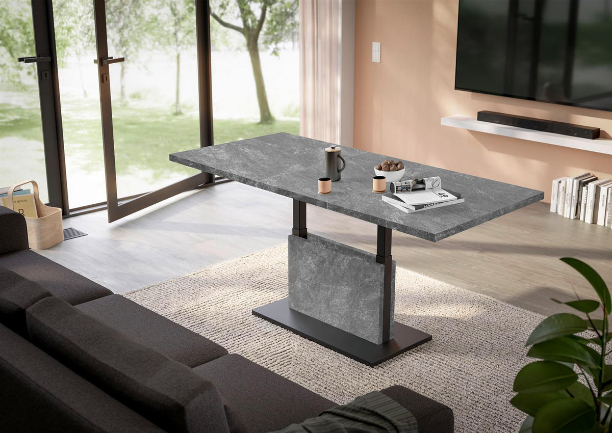 COUCHTISCH Höhenverstellbar Else 3 120x56x70 Holz Keramikoptik Grau - Schwarz/Grau, Holzwerkstoff (120/70/56cm) - 58aufmkessel