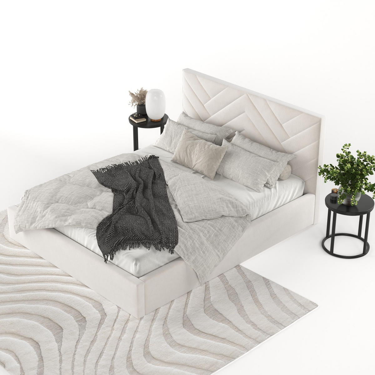 POLSTERBETT Arco 140/200 cm Creme im Paros Stoff - Creme/Schwarz, Holz/Holzwerkstoff (140/200cm) - AltaBeds