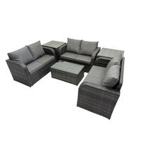 GARTENMÖBELGARNITUR mit KISSEN Polyrattan Dunkelgrau 6-Sitzer - Dunkelgrau/Grau, Glas/Kunststoff - Fimous